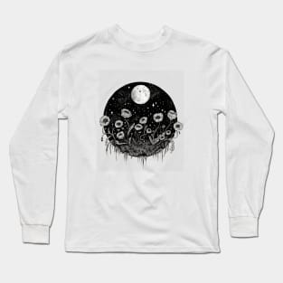 Moonlit Poppies || Botanical moon illustration Long Sleeve T-Shirt